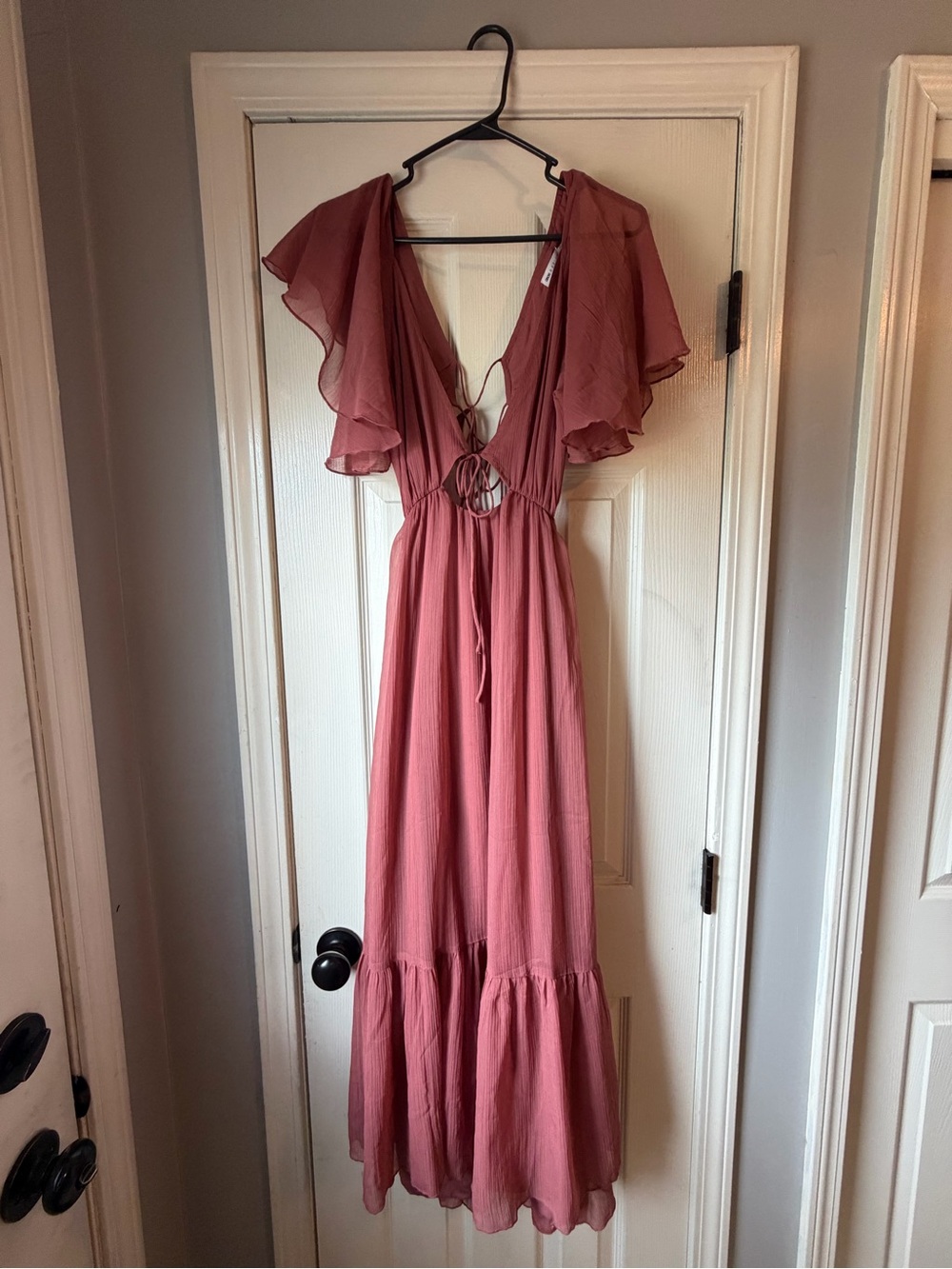 ASOS Mauve Pink Flutter-Sleeve Maxi Dress